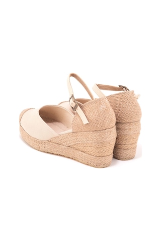 Star Tombis Gerçek Elişi Burnu Hasır Platformlu Dolgu Topuk Keten Hasır Espadril Handmade Bej