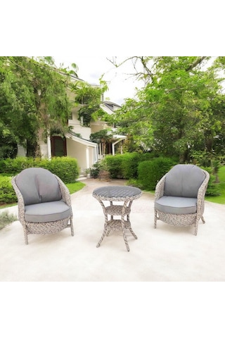 Conjunto Rattan Dedikodu Balkon Bahçe Takımı 2+1 Rehome Bej