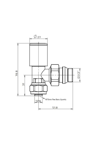 Fause Radyatör Havlupan Vanası Köşe Tip Pex 16 2mm Krom Kvn102