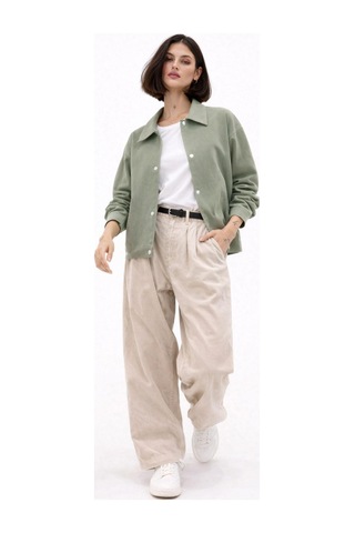 Kadın Oversize Basic Gabardin Mevsimlik Polo Yaka Ceket-385 Çağla Yeşili