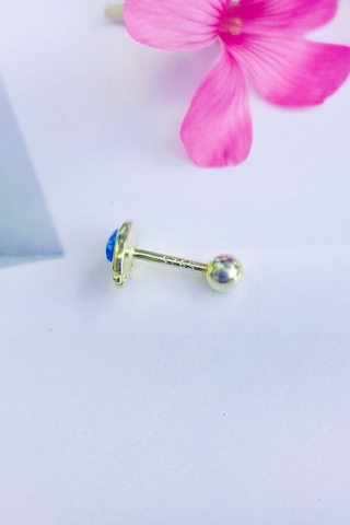 Tekli Blue Eye Gümüş Piercing Küpe-6855 Gümüş
