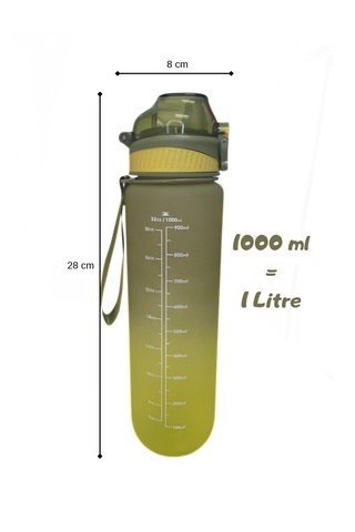 1000 Ml Plastik Motivasyon Matarası Pipetli, Kilitli Ve Taşıma Kulplu Yeşil - Koyu Yeşil