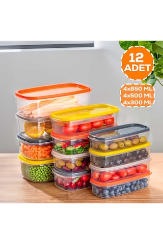 Porsima 1001 Dikdörtgen Plastik Saklama Kabı Seti 12'li