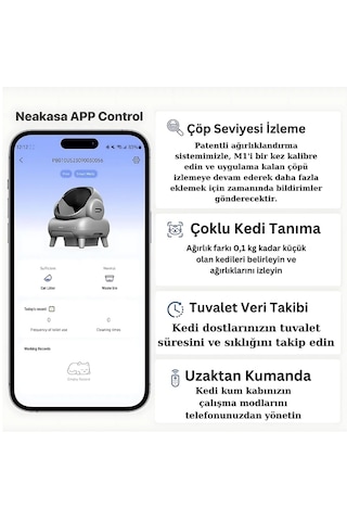 Justie Pet Neakasa Üstü Açık Akıllı Otomatik Kedi Tuvaleti App Kontrol