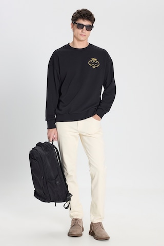 AC&Co / Altınyıldız Classics Erkek Sıyah Batman Lisanslı 3 İplik Loose Fit Bol Kesim Pamuklu Bisiklet Yaka Sweatshirt Siyah