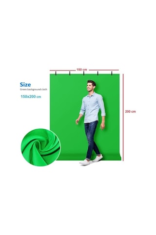 Green Screen Chromakey Greenbox Yeşil Fon Perde 1.5x2 M + Tek Ayaklı Fon Standı,3 Mandal,youtube Vlogs, Tv, Röportaj Ve Fotoğraf İçin Açık Mavi