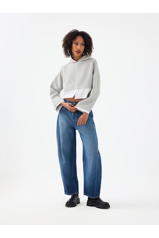 Crop Kadın Sweatshirt Gri