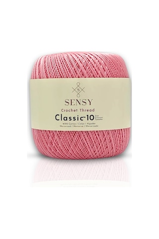 Sensy Classic 10 Tığ İpi 100% Merserize Pamuk Örgü İpi, Dantel İpi, Giza Mısır Pamuğu Bebe Pembesi