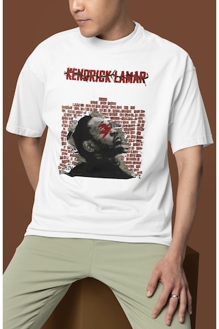 Kendrick Lamar Rapper Baskılı Unisex Oversize Şarkıcı Tişört Beyaz
