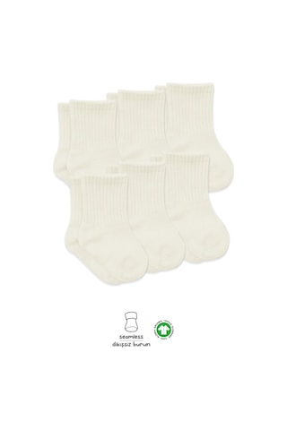 Erturkstore 6'lı Basic Penye Soket Çorap 10101 Ekru Çok Renkli