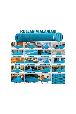 Hortumtech Bal Petek Paspas Kaydırmaz Pvc Islak Zemin Duş Havuz Su Tahliyesi 4 Mm - Turkuaz 120 X 800 Cm