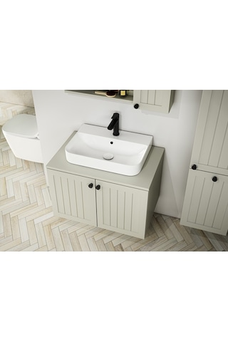 Isvea Eva 80 Cm Banyo Dolap Seti (Alt Dolap+Aynalı Dolap+Lavabo) Vizon