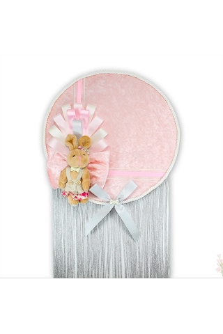 Kasnaklı Kadife 30cm Kapı Süsü - Pembe Çok Renkli