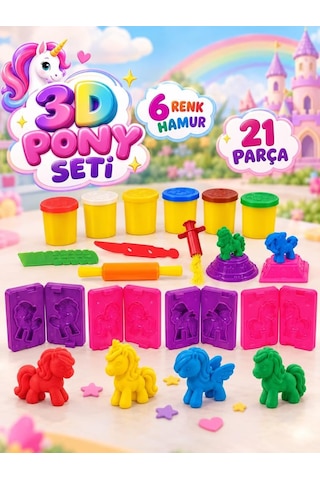 3d Pony Hamur 21 Parça 6 Farklı Renkli Pony Kalıplı Ve Çeşitli Aksesuarlı Oyuncak Oyun Hamuru Seti Çok Renkli