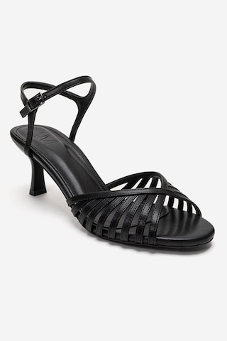 Luvishoes Danıca Siyah Cilt İnce Bantlı Kadın Topuklu Ayakkabı