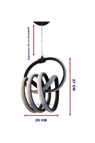 Dmr Sarmal İmza Sarkıt Led Avize Siyah Kasa Üç Renk 6500k/4000k/3000k Beyaz Ilık/beyaz/sarı Günışı Çok Renkli