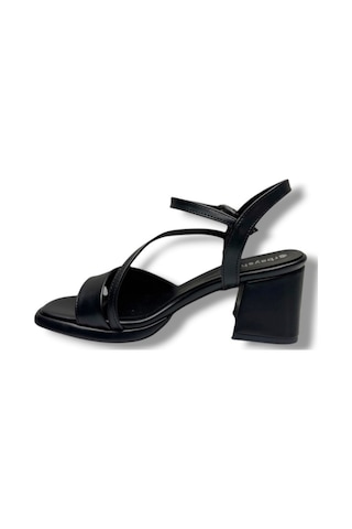 Erbay 402-26 Cilt Deri Anatomik Kalın Topuklu Kadın Sandalet 7cm Siyah