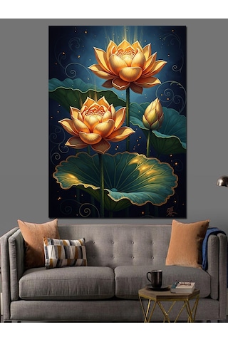 Bataklıktan Çıkan Altın Lotus Çiçeği Dekoratif Kanvas - Mdf Ahşap Tablo