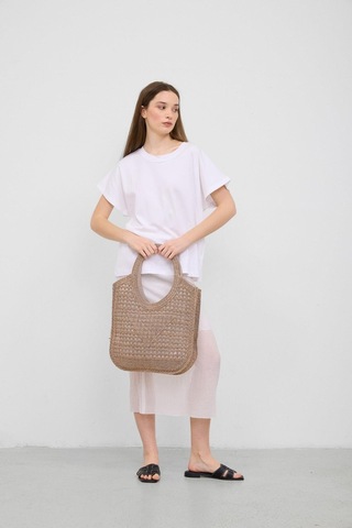 Shule Bags Vicolo Handmade Makrome Tote Çanta Vizon Vizon
