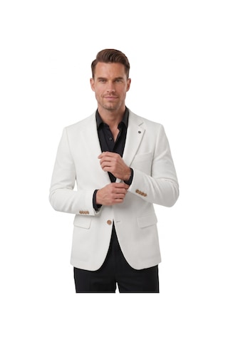 Deepsea Erkek Beyaz Dokulu Desenli İtalyan Kesim Blazer Ceket Slim Fit Çift Düğme Ceket 2600817