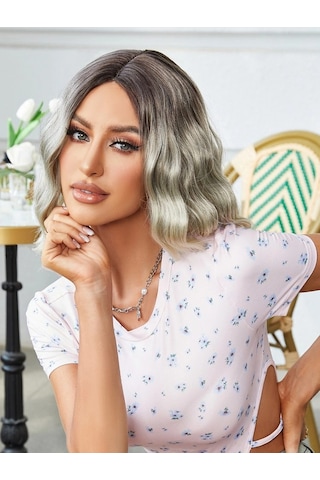 Kahverengi / Beyaz Platin Ombreli Küt Tül Peruk