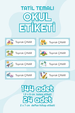 Eğlenceli Tatil Temalı İsimli Okul Etiketi Sticker Seti