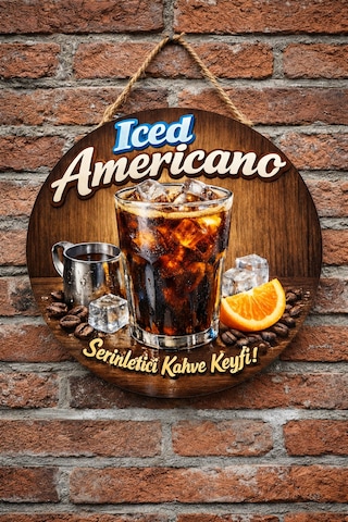 Mayeka Iced Americano Temalı Cafeler Kahveciler Baristalar İçin Ahşap Duvar Kapı Dekoratif Süs Tablo 3