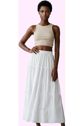 Ersefa Kadın A Line Maxi Etek Dokuma Kumaştan Casual Günlük Stil Hafta S Beyaz