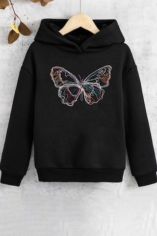 Uyguntarz Çocuk Butterfly Baskılı Sweatshirt Siyah