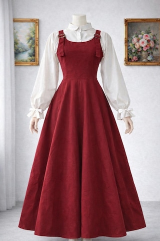 Nirva Butik Gabardin Jile Elbise Askılı Tesettür Kadın Jile Bordo