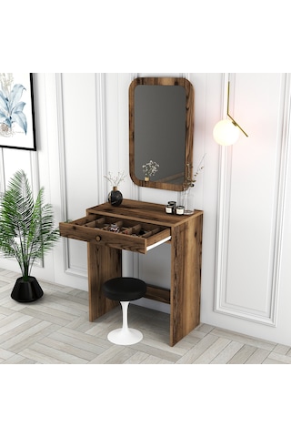 Lizbon Mini Makyaj Masası Aynalı - Ceviz / Ceviz