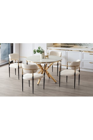 Vellario Metal Kol Detaylı Sandalye 2 Adet Gold Siyah Metal Ayak, 57 X 57 X 81 Cm Beyaz - Siyah