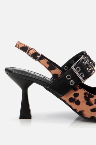 Kadın Taba Leopar Desenli Kemerli Stiletto Taba
