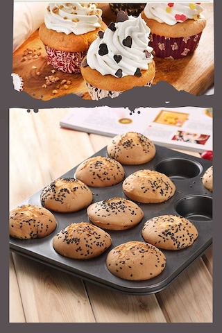 Muffin Kalıbı 12'li Kek Pasta Kurabiye Cupcake Lüx Muffin Kalıbı Metalik Siyah