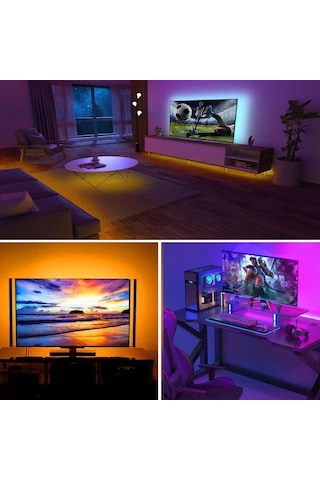2 Metre Kumandalı Usb Led Şerit Işık Renk Ayarlı Dekoratif Ortam Ve Ambiyans Aydınlatması 5047 10 Parça Siyah