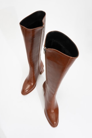 Luvishoes Luvi Shoes Paradis Taba Cilt Kadın Kalın Topuklu Çizme TABA CİLT