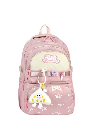 Twill Suya Dayanıklı Laptop Bölmeli Günlük Sırt Çantası Ve Peluş Oyuncak Hediyeli Okul Sırt Çantası Pembe