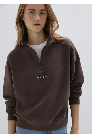 Mavi - Mvjns Nakışlı Yarı Fermuarlı Kahverengi Sweatshirt 1s10533-71603 Kahverengi