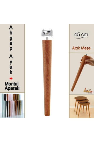Ahşap Ayak 45 Cm Açık Meşe M8 Civatalı Bağlantı Aparatlı Mobilya Tabure Sehpa Masa Destek Ayağı Açık Meşe