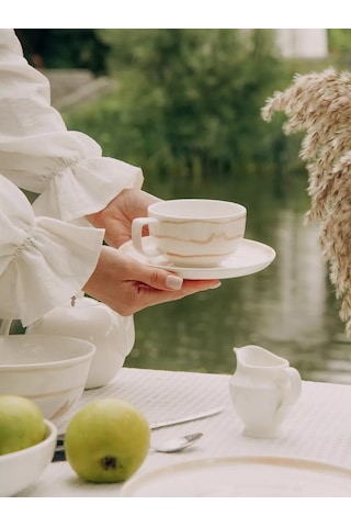 Sl Home Çay Ve Kahve İçin Porselen Hediye Kupa, 270 Ml Tabak İle 248471308 Beyaz