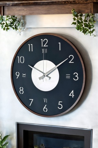 Ahşap Dekoratif Taygeta Gümüş Aynalı - Kahverengi Duvar Saati 48cm Siyah - Gold