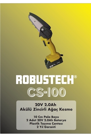 Robustech CS-100 20V 2.0Ah Akülü Zincirli Ağaç Kesme