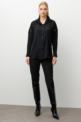 Moda İlgi Kadın Nakış Detaylı Oversize Gömlek 0095 Siyah Siyah
