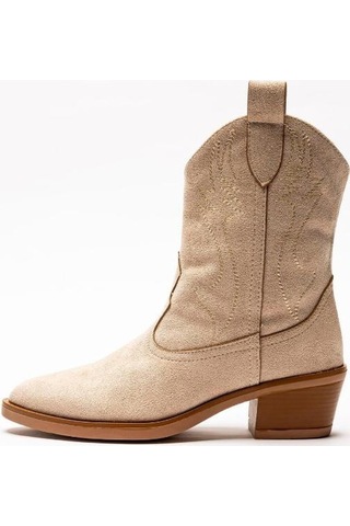 Aycan Shoes Kadın Kovboy Çizme Western Nakış Desenli Lisa Topuklu Süet 001