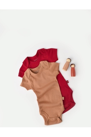 Rebebe Babycosy Modal 2 Li Kısa Kollu Bebek Badi - Bebek Body - Csym1121 (544639971) Kahverengi - Kırmızı