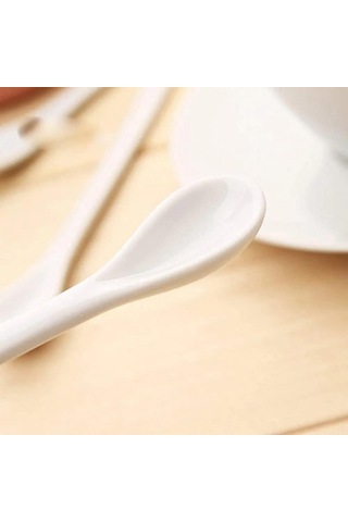 Honmex 5'li Seramik Kahve Kaşığı Seti - Dayanıklı, Yıkama Makinesine Uygun, Ev/restoran İçin Pratik Tabak Çeşidi Beyaz