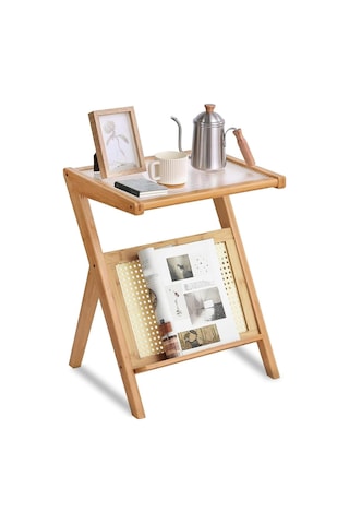 Rattan Sehpa, Boho Aksanlı Gece Sehpası Ve Cam Ahşap Masası Çok Renkli