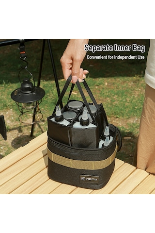 Kamp Baharat Şişe Seti Dış Mekan Taşınabilir Baharat Şişesi Sıvı Çaydanlık İle Kamp Depolama Çantası Siyah