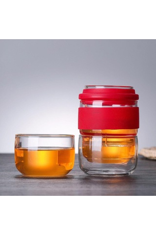 Suntek Magideal  Seyahat Çay Seti Cam Ev Ofis Hediyeleri Için Kırmızı