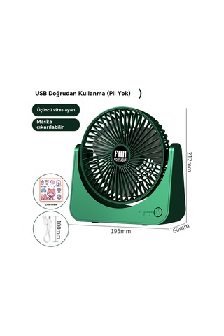 Üç Hızlı Ayarlanabilir, Yüksek Güçlü, Taşınabilir Fan-koyu Yeşil